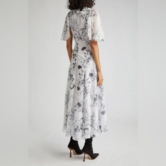 Victoria Beckham Floaty Floral Print Godet Midi Dress size 0 - Picture 4 of 16